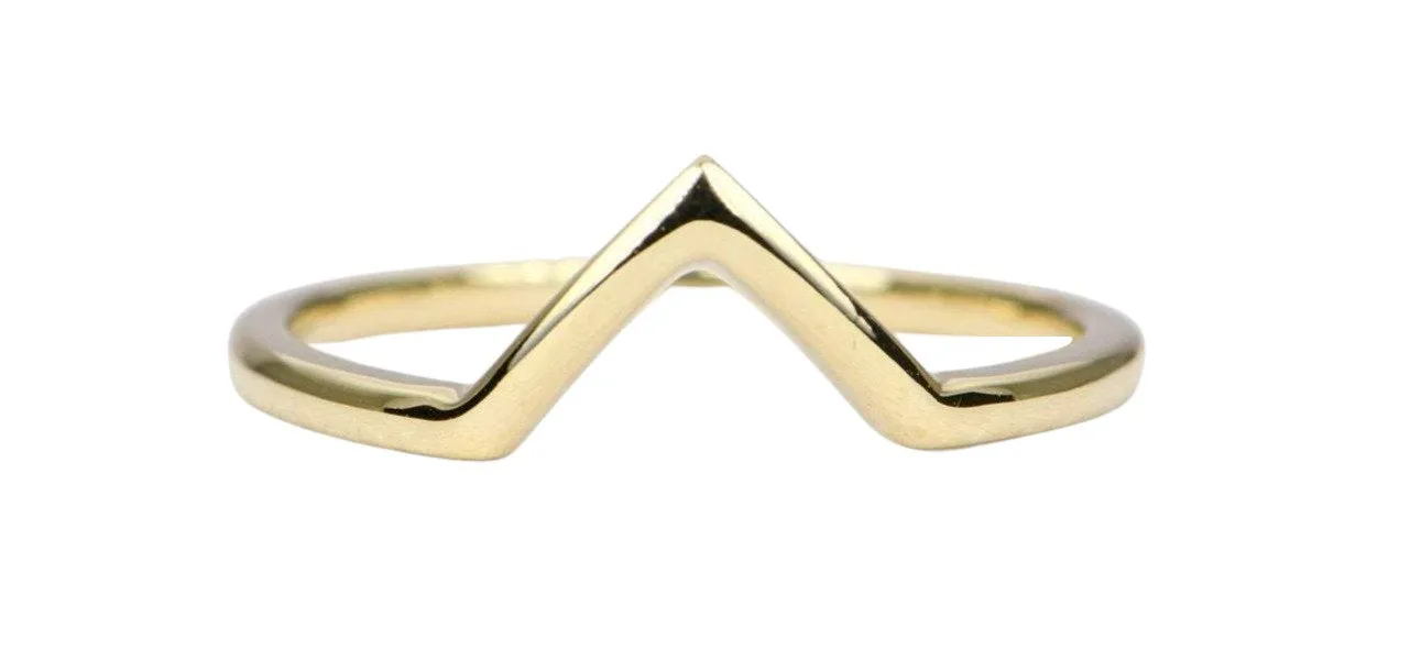 1.5mm Wide Plain Gold Curve Wedding Band 14K Gold Chevron V-Shape Contour Contoured AD1959