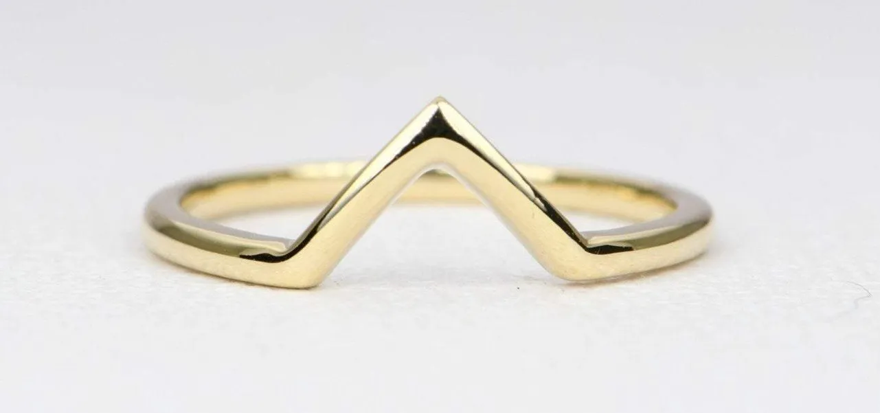 1.5mm Wide Plain Gold Curve Wedding Band 14K Gold Chevron V-Shape Contour Contoured AD1959