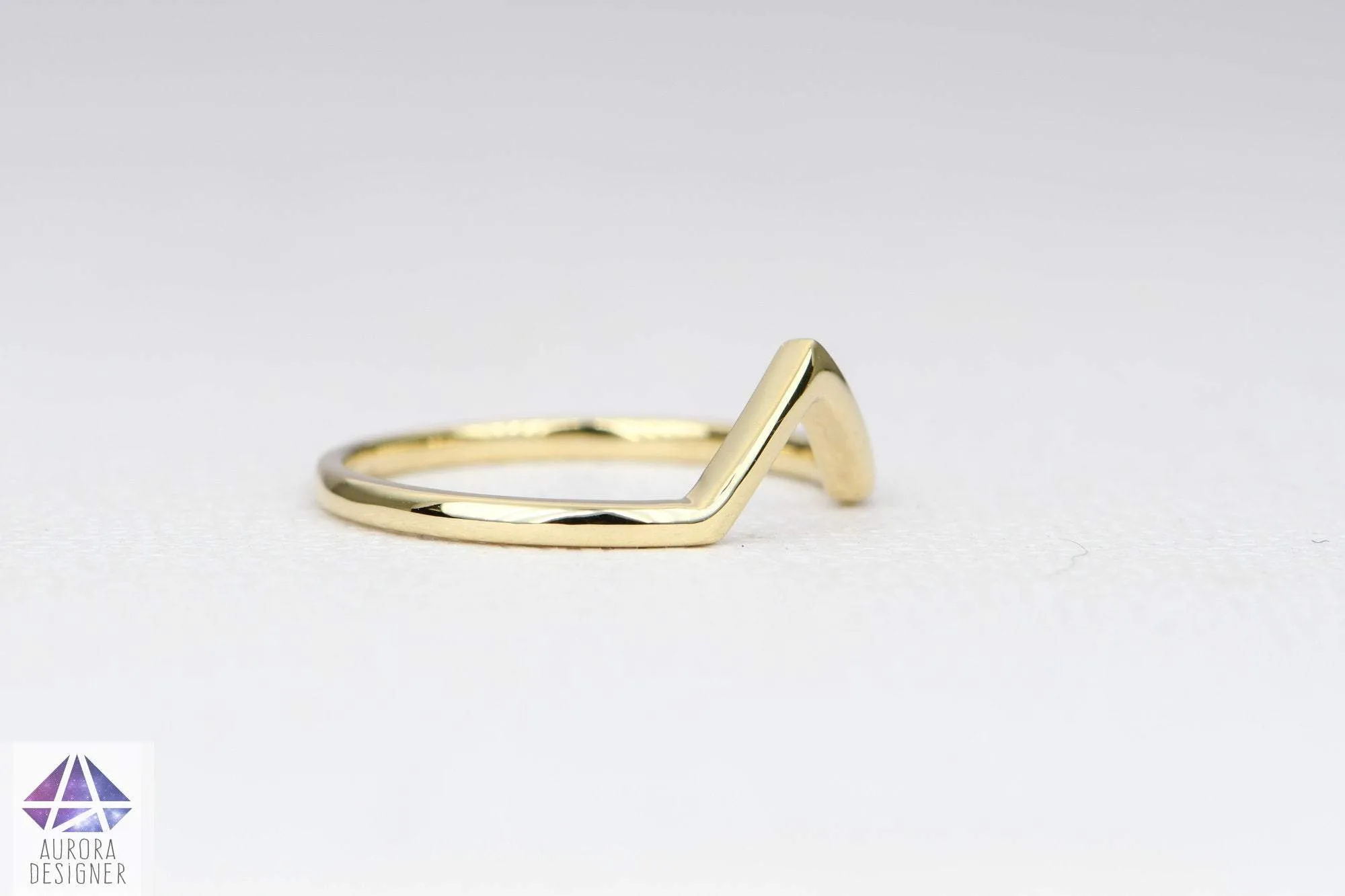 1.5mm Wide Plain Gold Curve Wedding Band 14K Gold Chevron V-Shape Contour Contoured AD1959