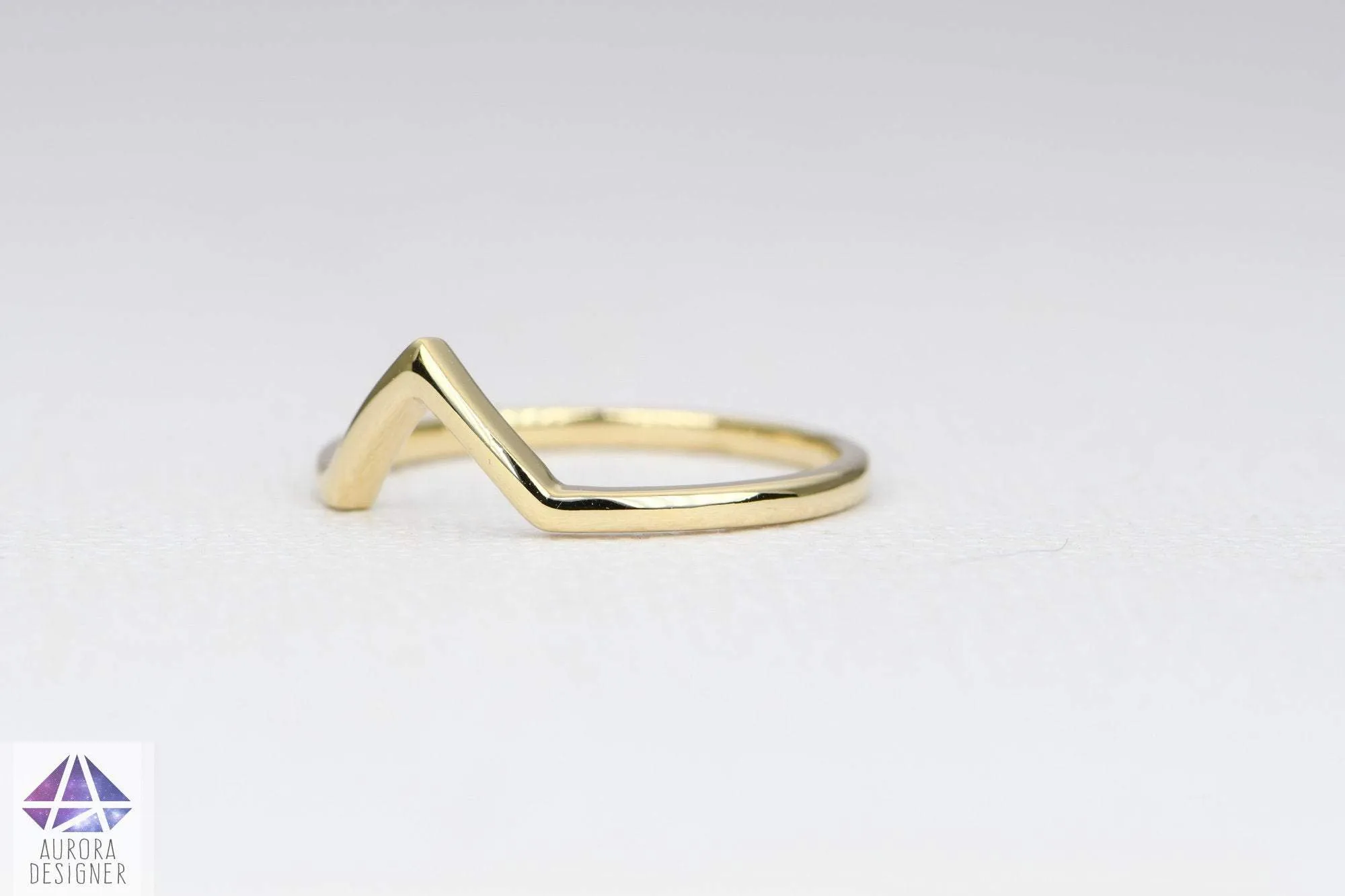 1.5mm Wide Plain Gold Curve Wedding Band 14K Gold Chevron V-Shape Contour Contoured AD1959