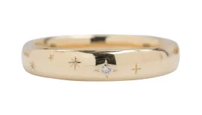 4mm Wide Diamond and Stars 14K Gold Wedding Band M5011