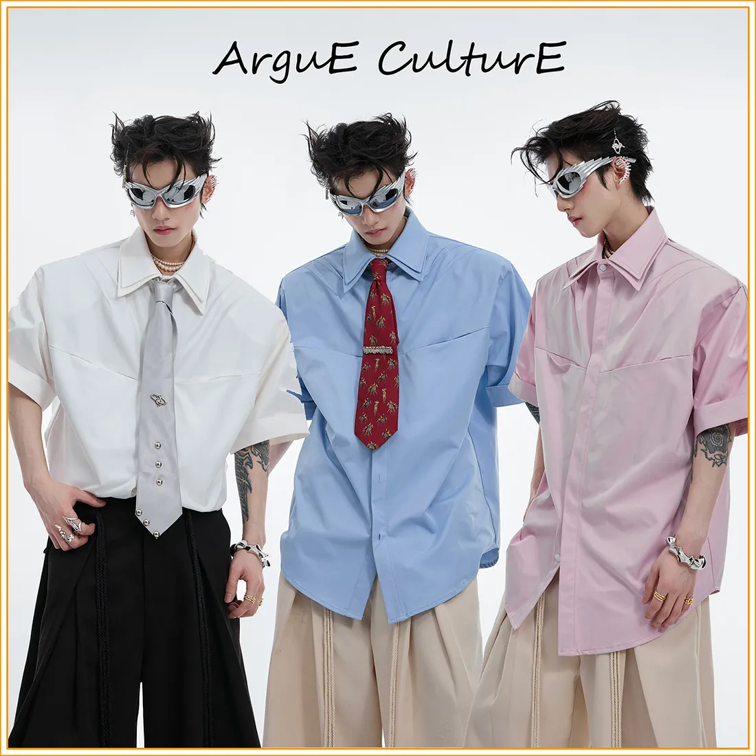 Argue Culture  |Unisex Street Style Plain Short Sleeves Oversized Shirts