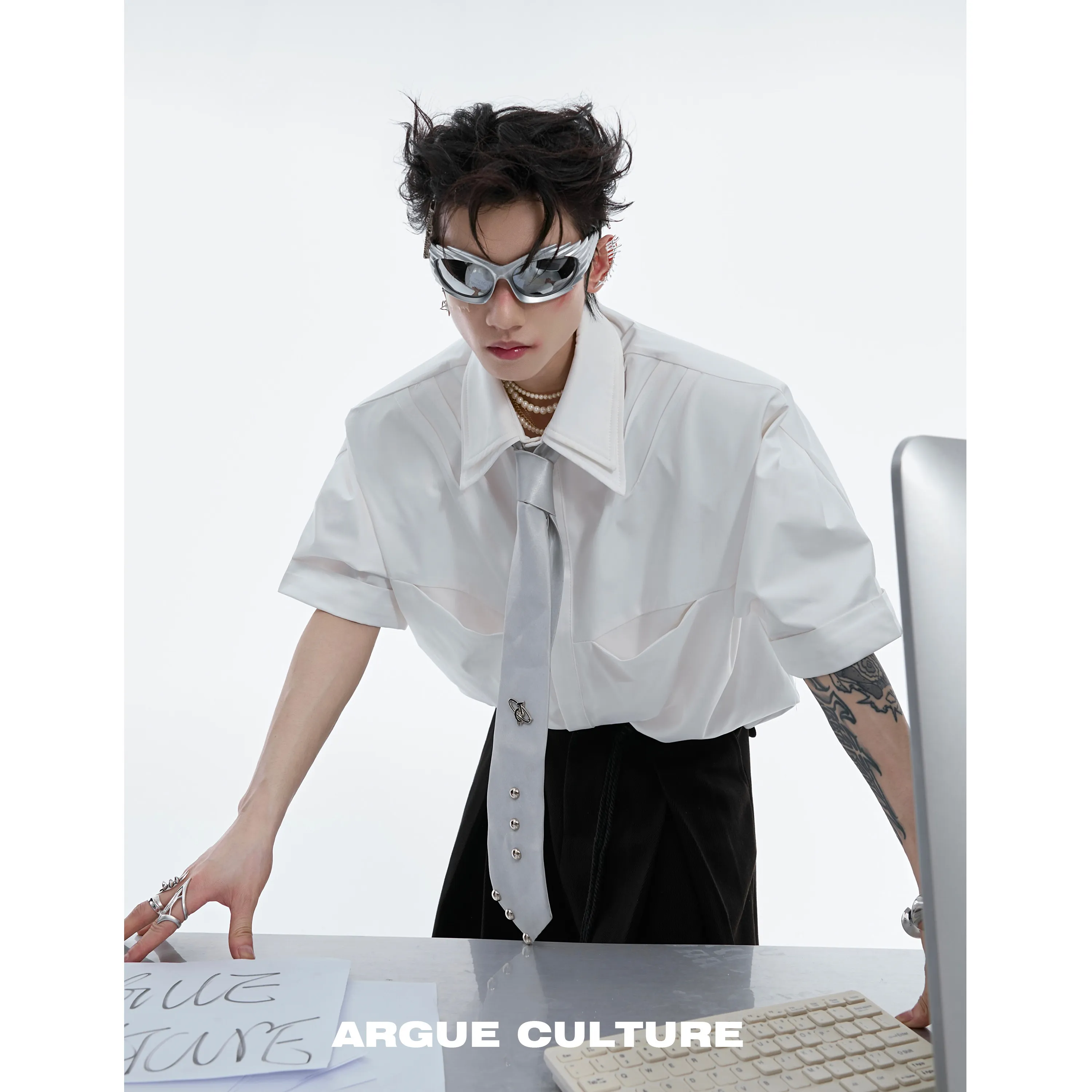 Argue Culture  |Unisex Street Style Plain Short Sleeves Oversized Shirts