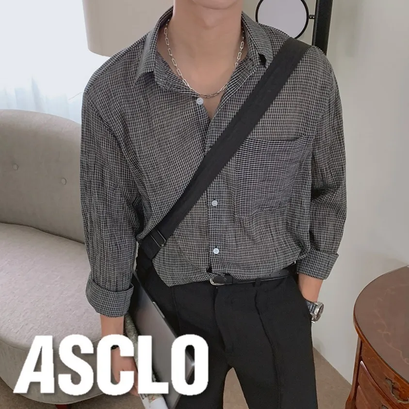 ASCLO  |Other Plaid Patterns Unisex Linen Street Style Long Sleeves