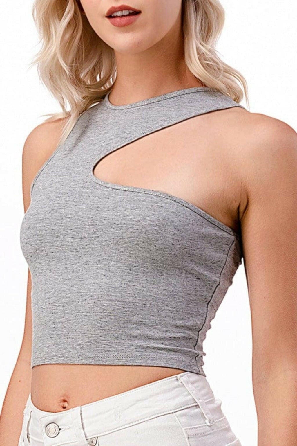 Asymmetric Detail Cut Out Tank Tops