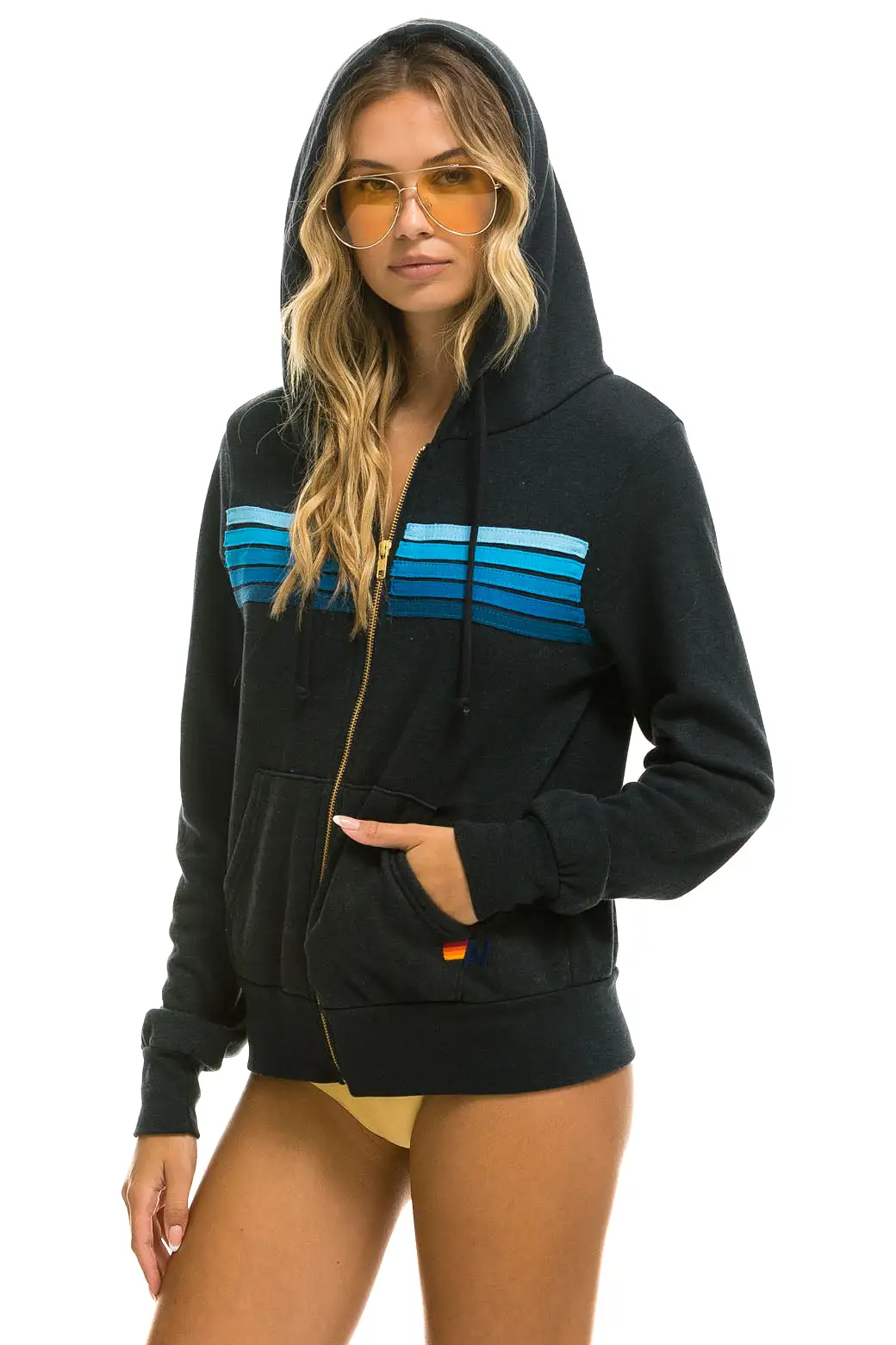 Aviator Nation 5 Stripe Zip Hoodie