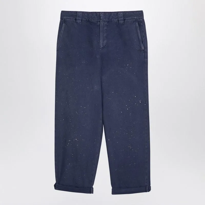 BLUE COTTON TROUSERS WITH SPLASH DETAILS