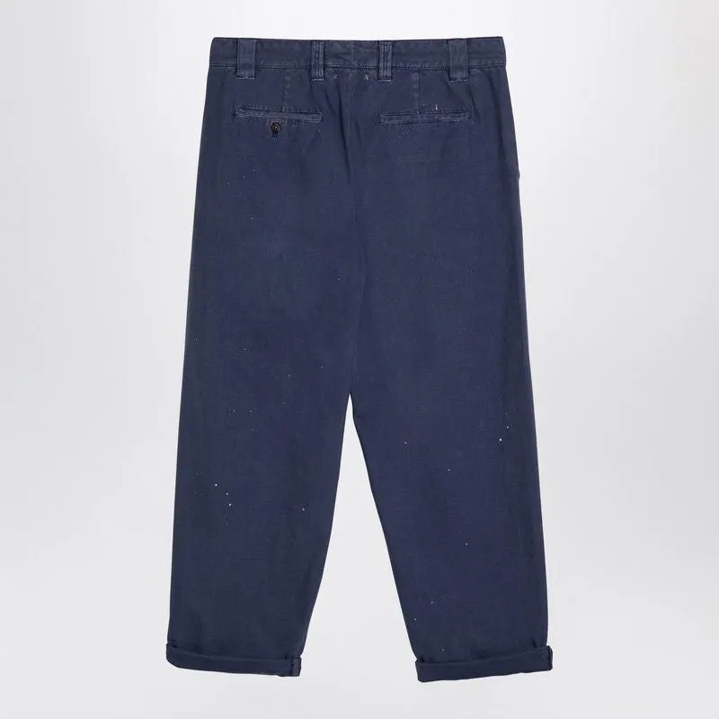 BLUE COTTON TROUSERS WITH SPLASH DETAILS