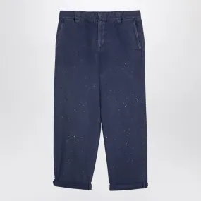 BLUE COTTON TROUSERS WITH SPLASH DETAILS