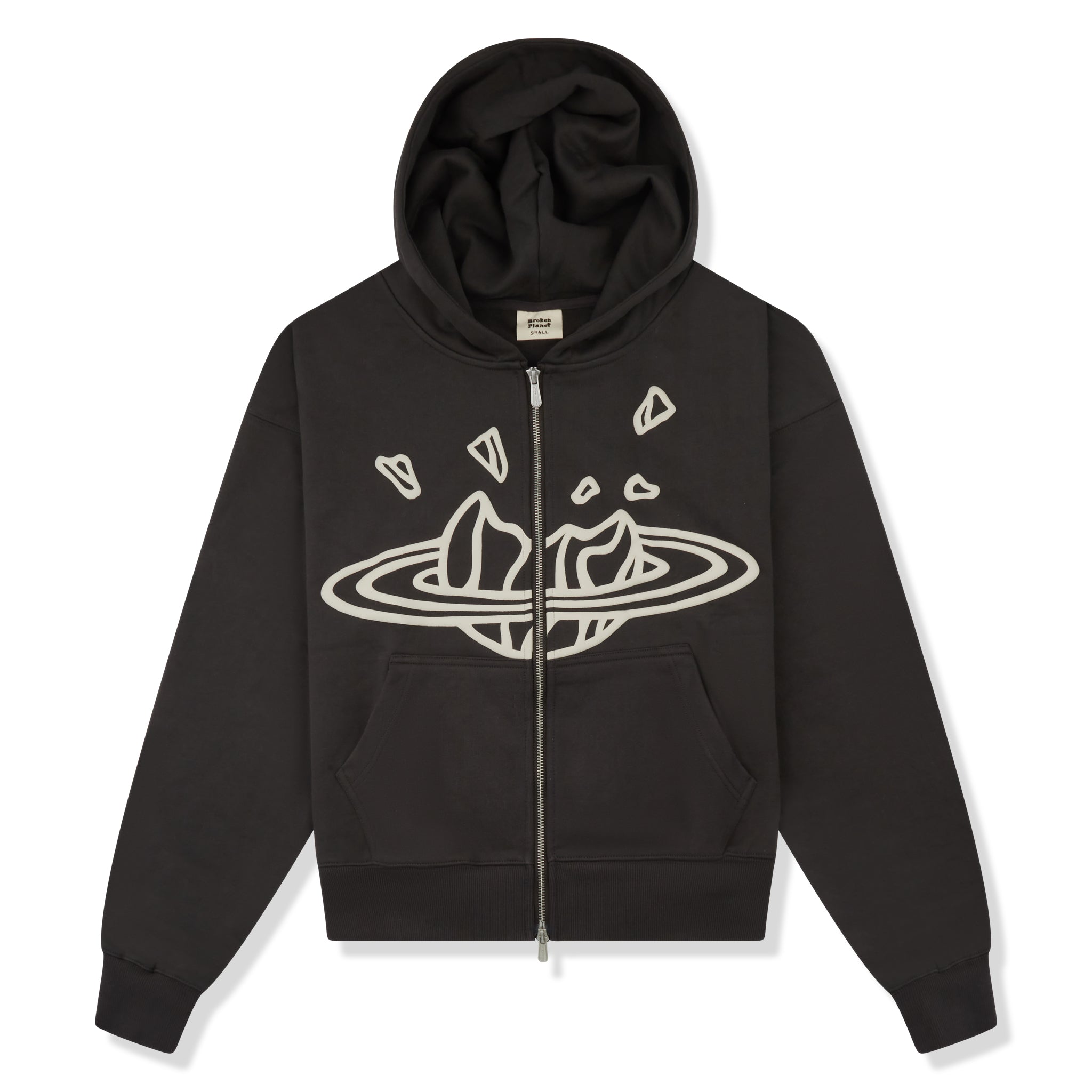 Broken Planet Space Zip-Up Soot Black White Hoodie