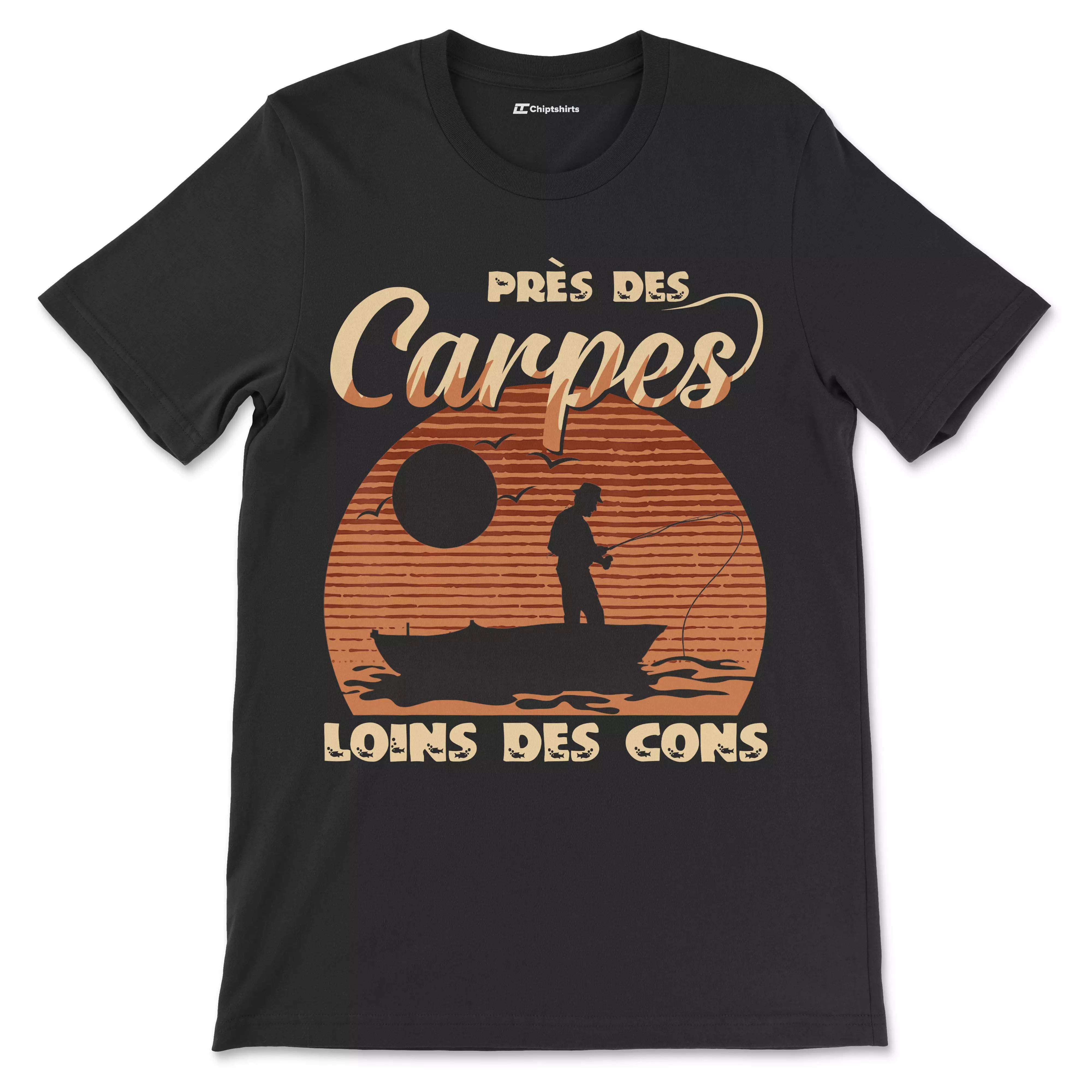 Cadeau Humour Pêcheur Homme, Pêche de la Carpe, T-shirt Pêcheur Drle, Près des Carpes Loins des Cons