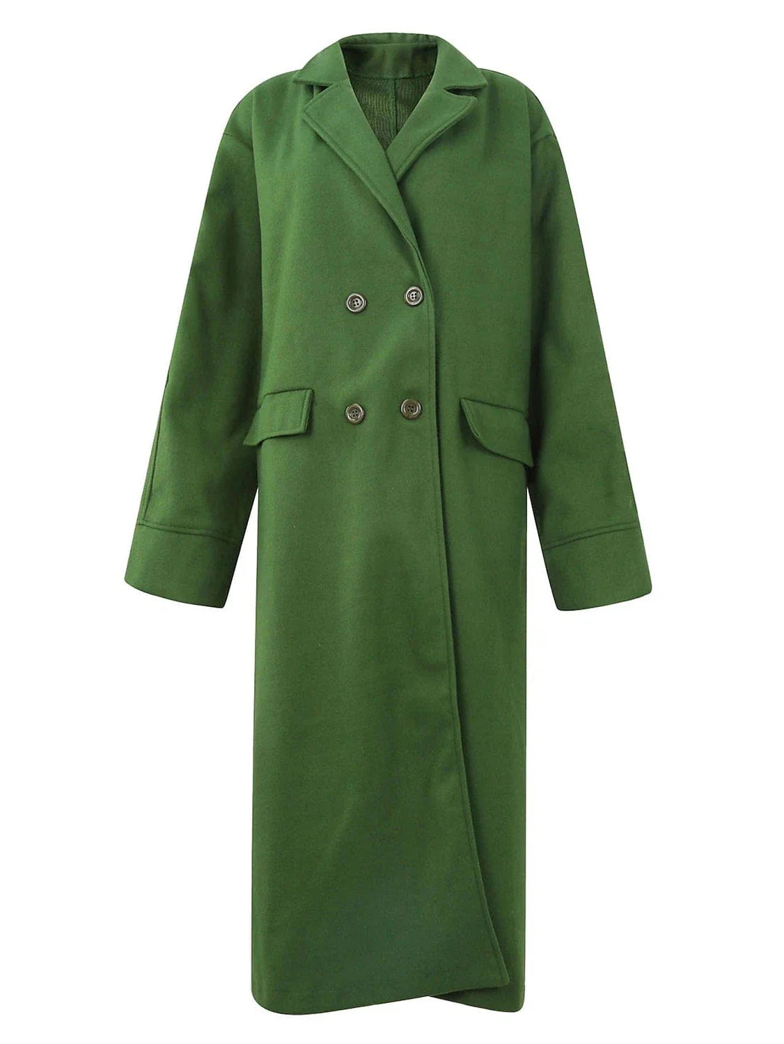 Chic Women's Wool Blend Double-Breasted Coat with Stand Collar