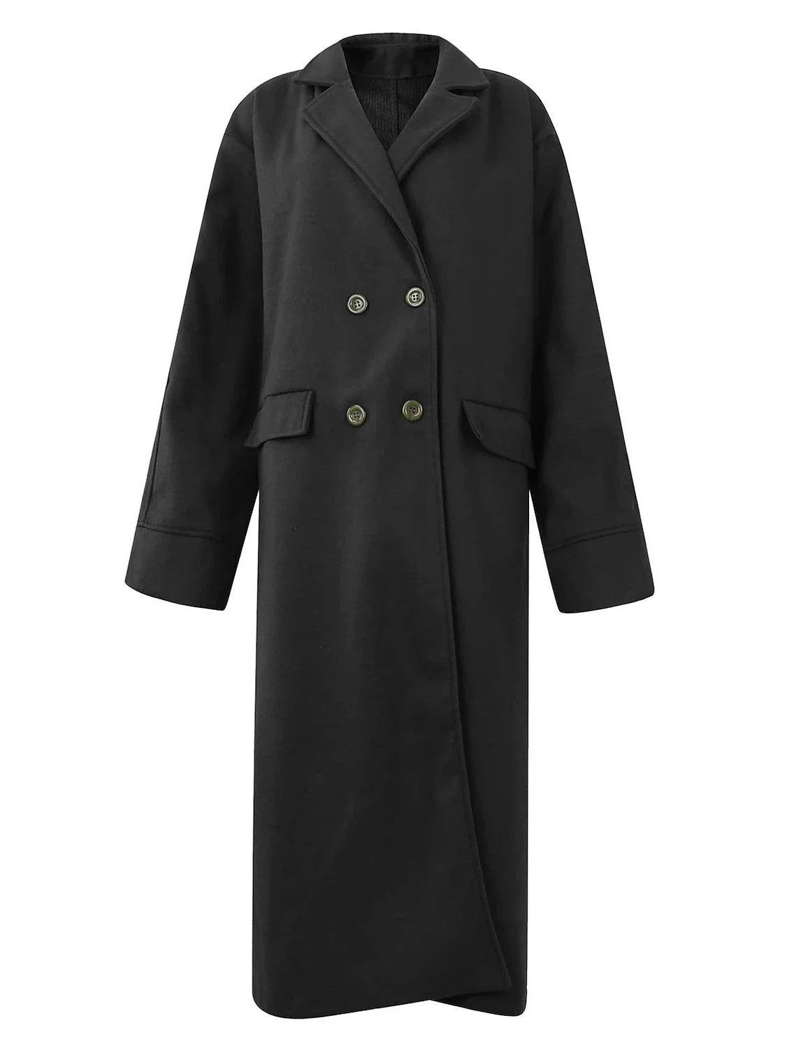 Chic Women's Wool Blend Double-Breasted Coat with Stand Collar