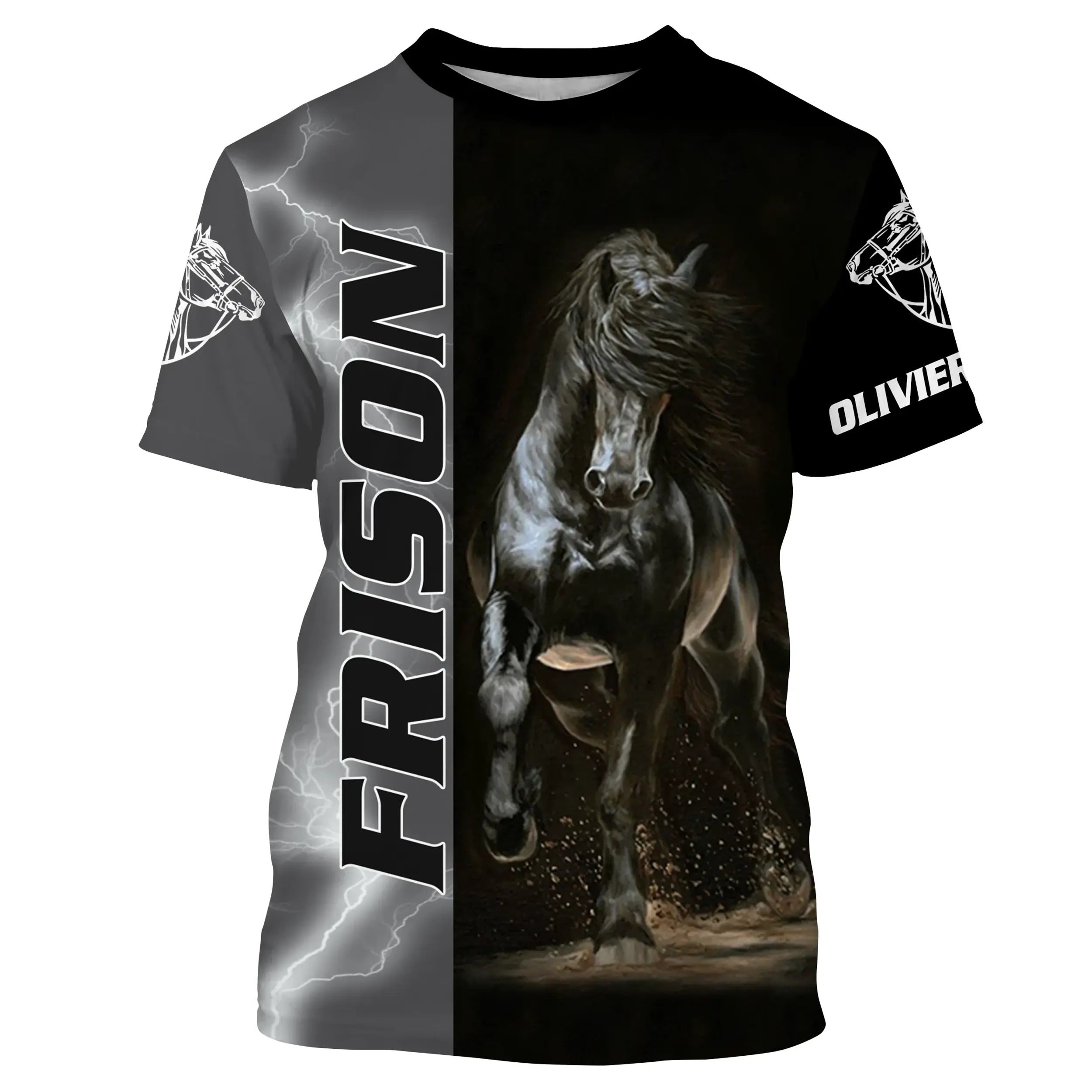 Chiptshirts T-shirt Chevaux Frison Noir Blanc-Cadeau Personnalisé Amoureux des Chevaux - CTS18062214