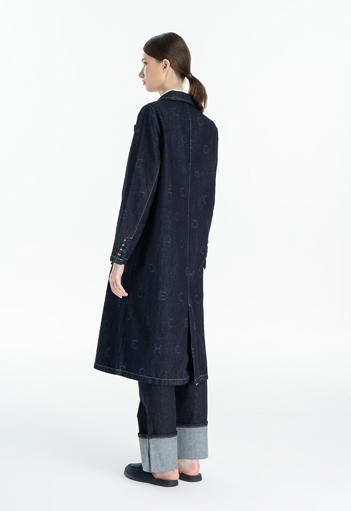 Choice Printed Denim Textured Long Coat