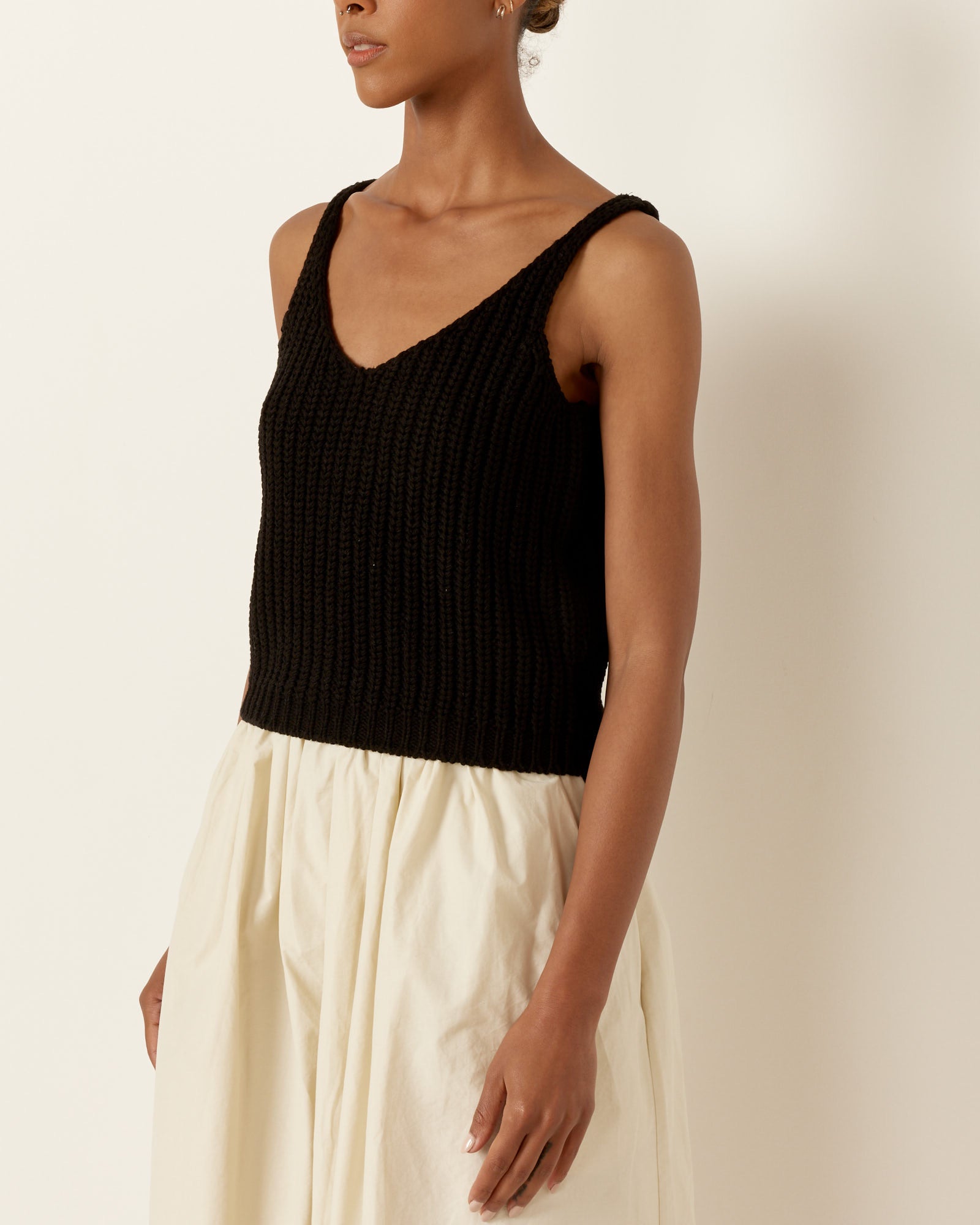 Cotton Blend Knit Tank in Black