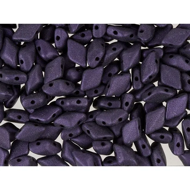 Czech Glass GemDuo, 2-Hole Diamond Shaped Beads 8x5mm, Metallic Suede Dark Purple  (2.5 Tube)