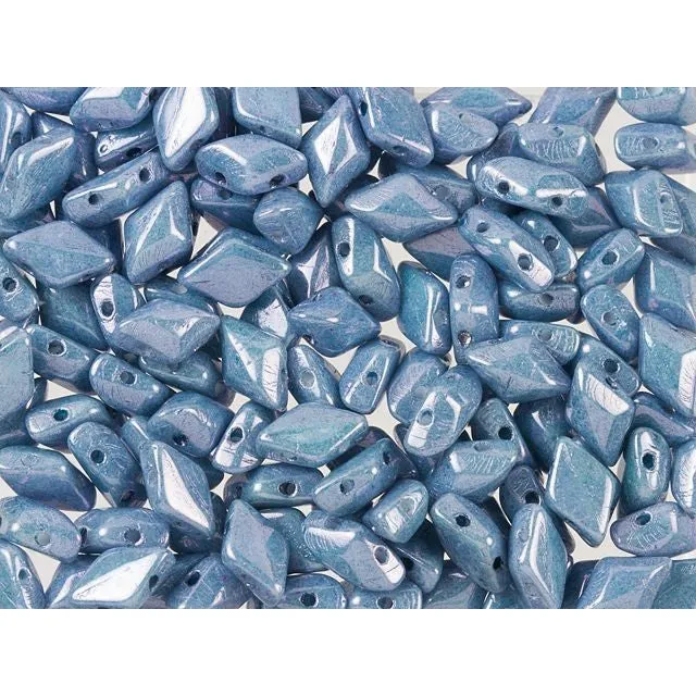 Czech Glass GemDuo, 2-Hole Diamond Shaped Beads 8x5mm, Opaque Blue Luster  (2.5 Tube)