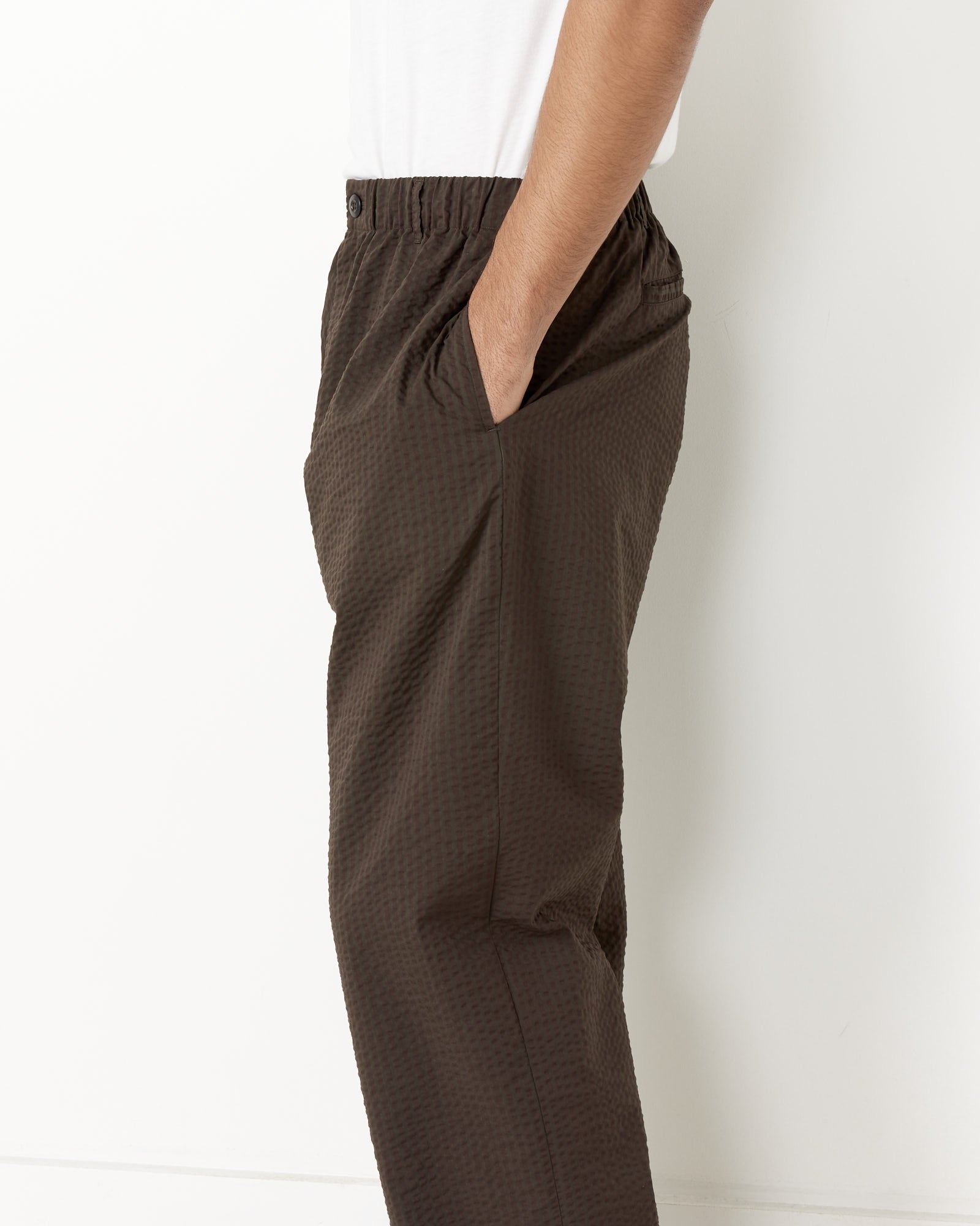 Drape Trouser Striped Seersucker in Green/Brown