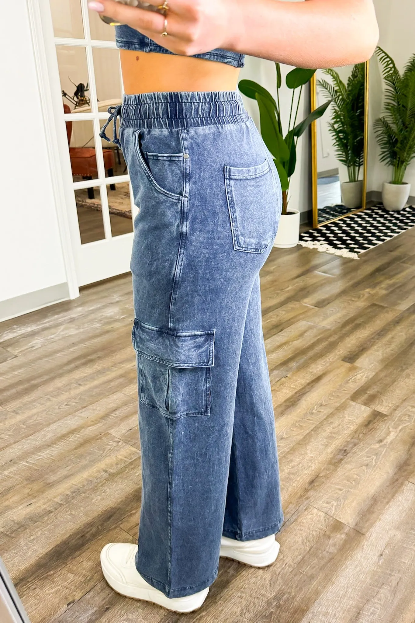 Edgy Direction Mineral Wash Wide Leg Cargo Pants