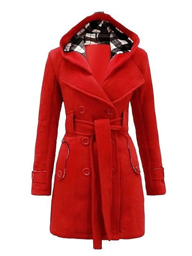 Elegant Double-Breasted Women's Winter Pea Coat with Belt