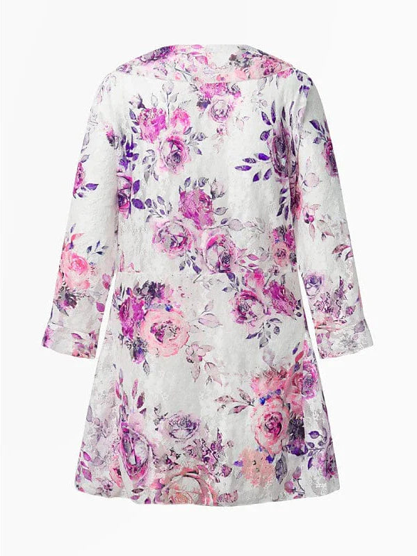 Floral Print Half-Sleeve Plus Size Coat for Women