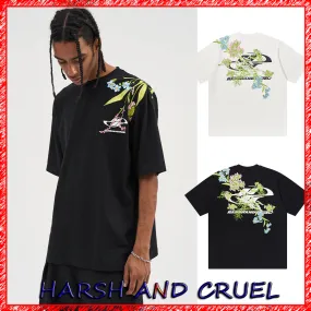 HARSH AND CRUEL  |Flower Patterns Unisex Street Style Cotton Short Sleeves