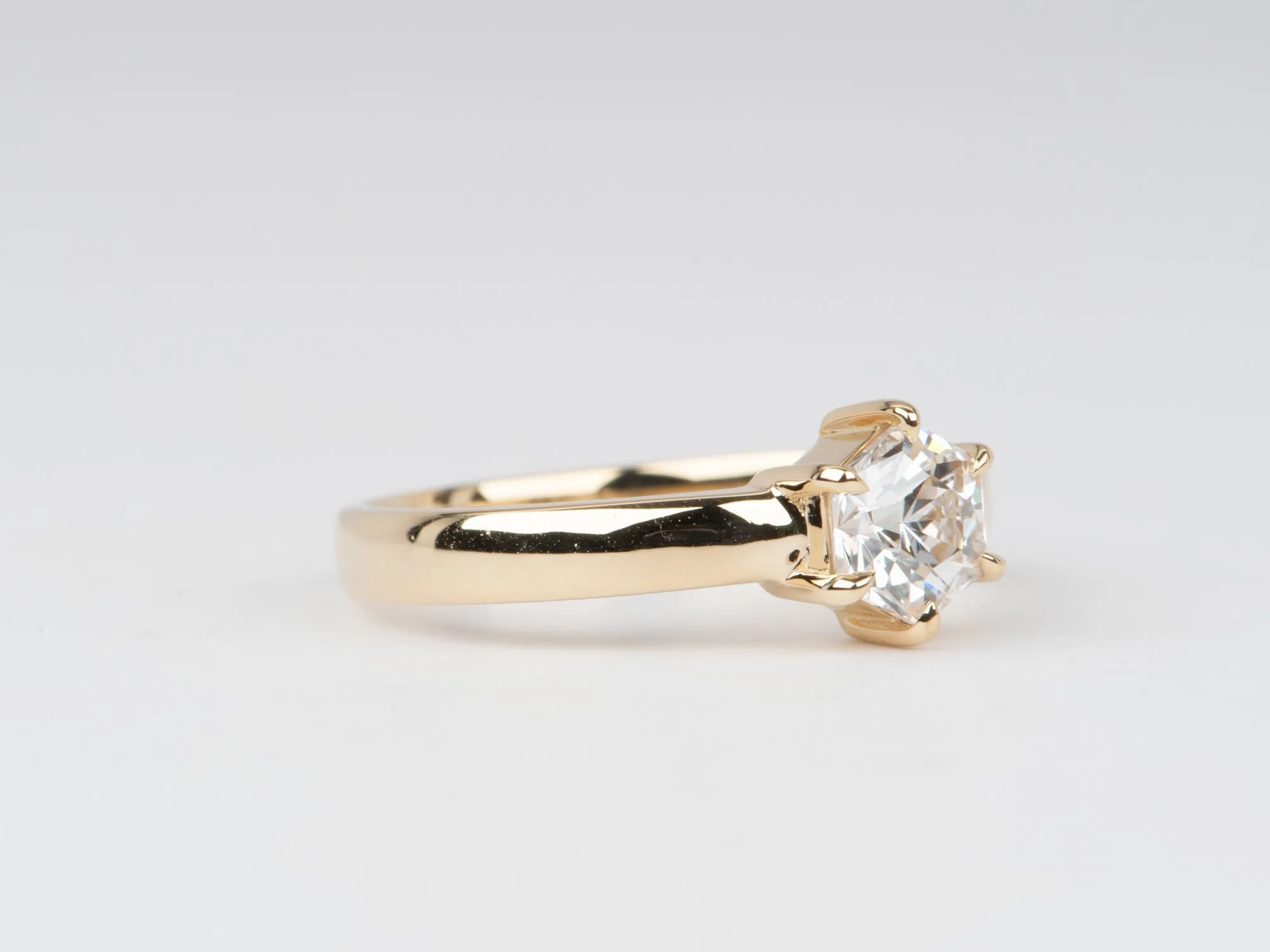 Hexagon Shape Diamond Engagement Ring on Wide Band 14K Gold IGI Cert R6655