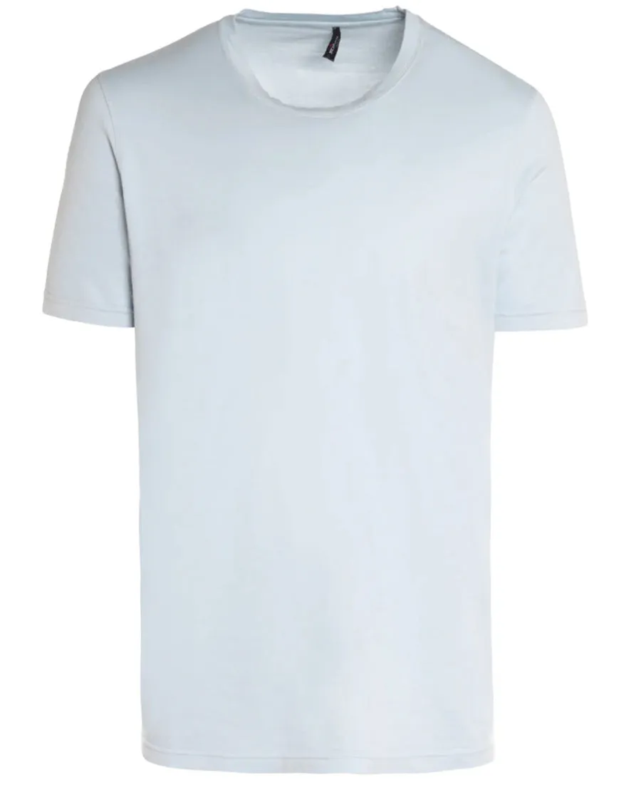 Light Blue Cotton Blend Short Sleeve T-Shirt