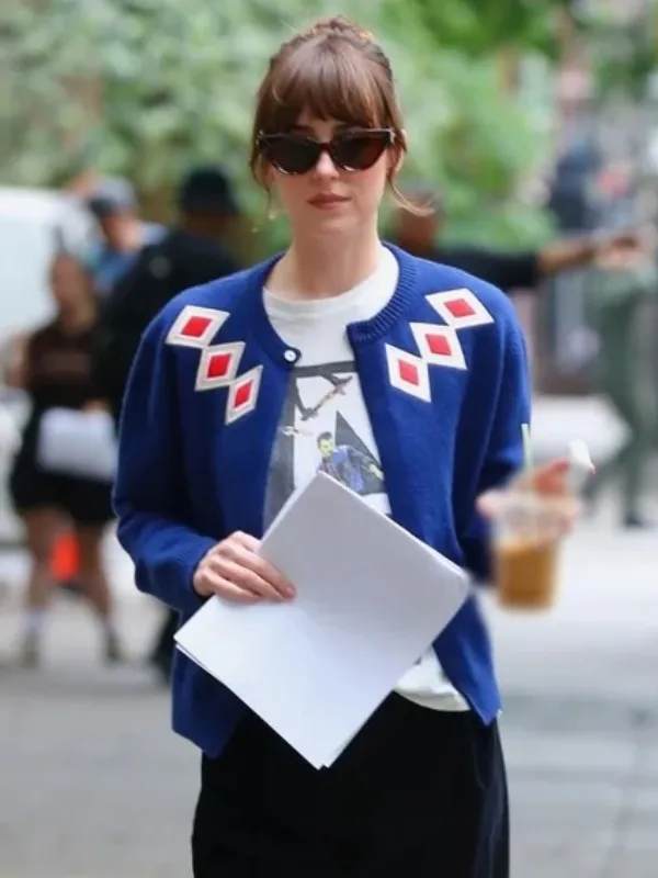 Materialists Cardigan | Dakota Johnson Blue Cardigan