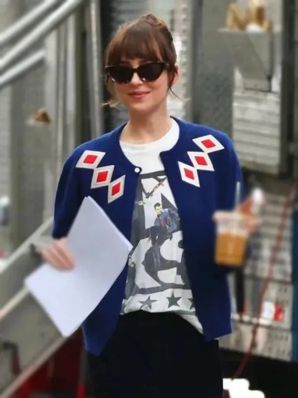 Materialists Cardigan | Dakota Johnson Blue Cardigan