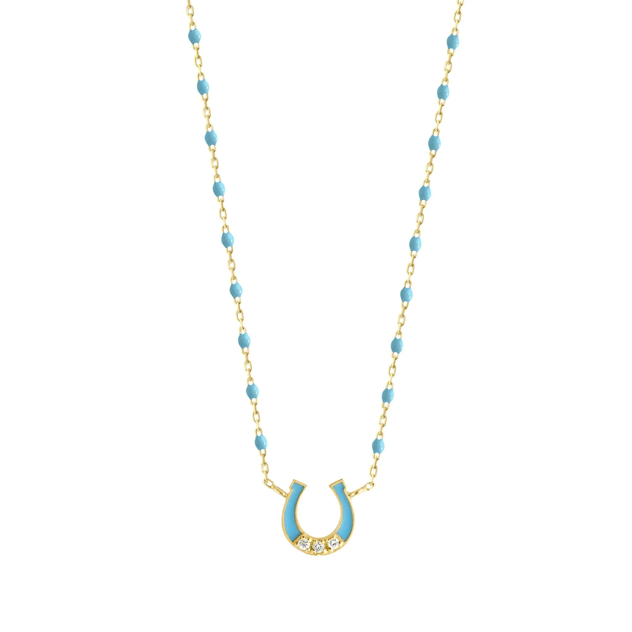 Mini Horseshoe Diamond Turquoise necklace, Yellow Gold, 16.5