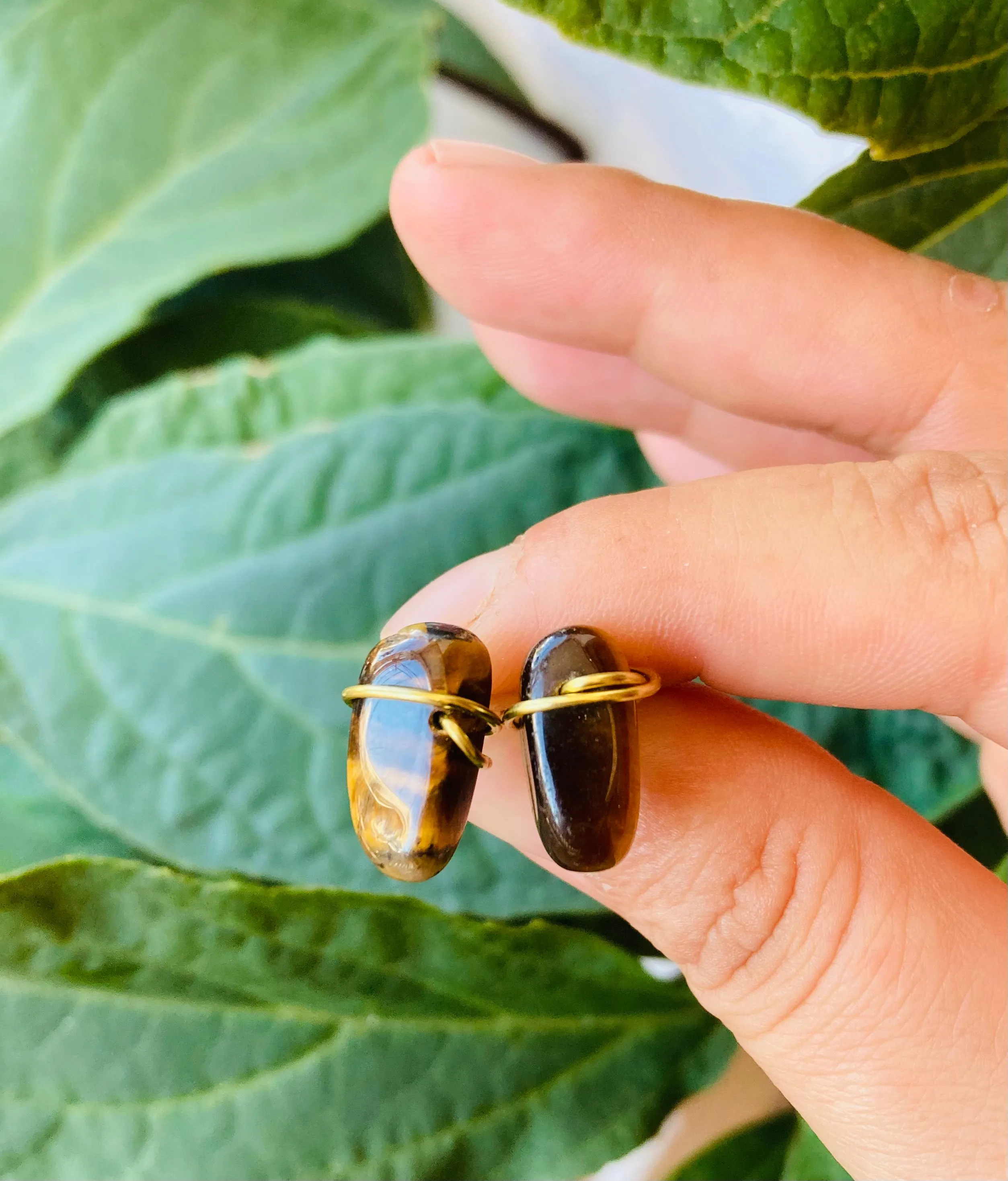 Mini  Tiger’s Eye Brass Studs