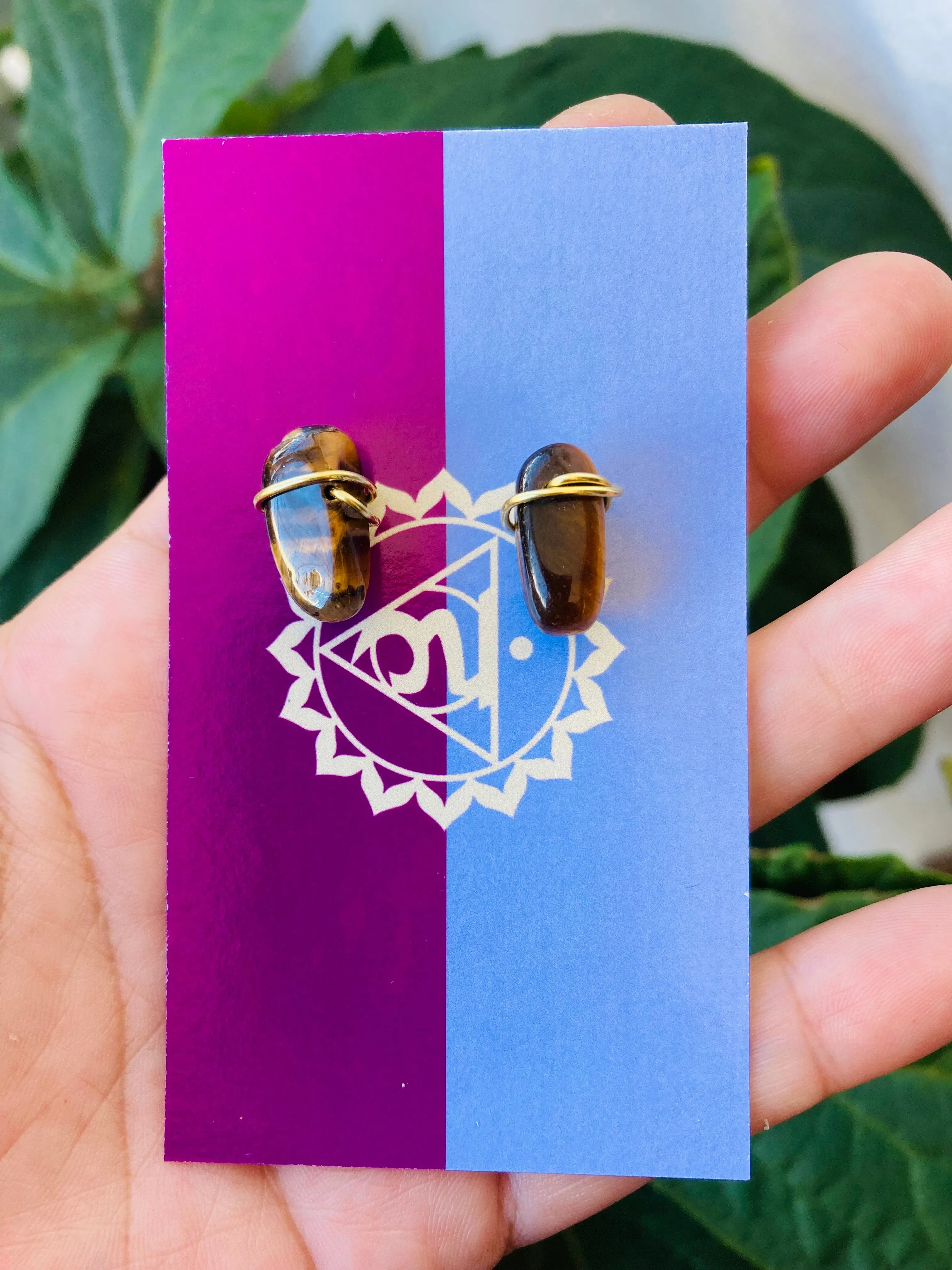 Mini  Tiger’s Eye Brass Studs