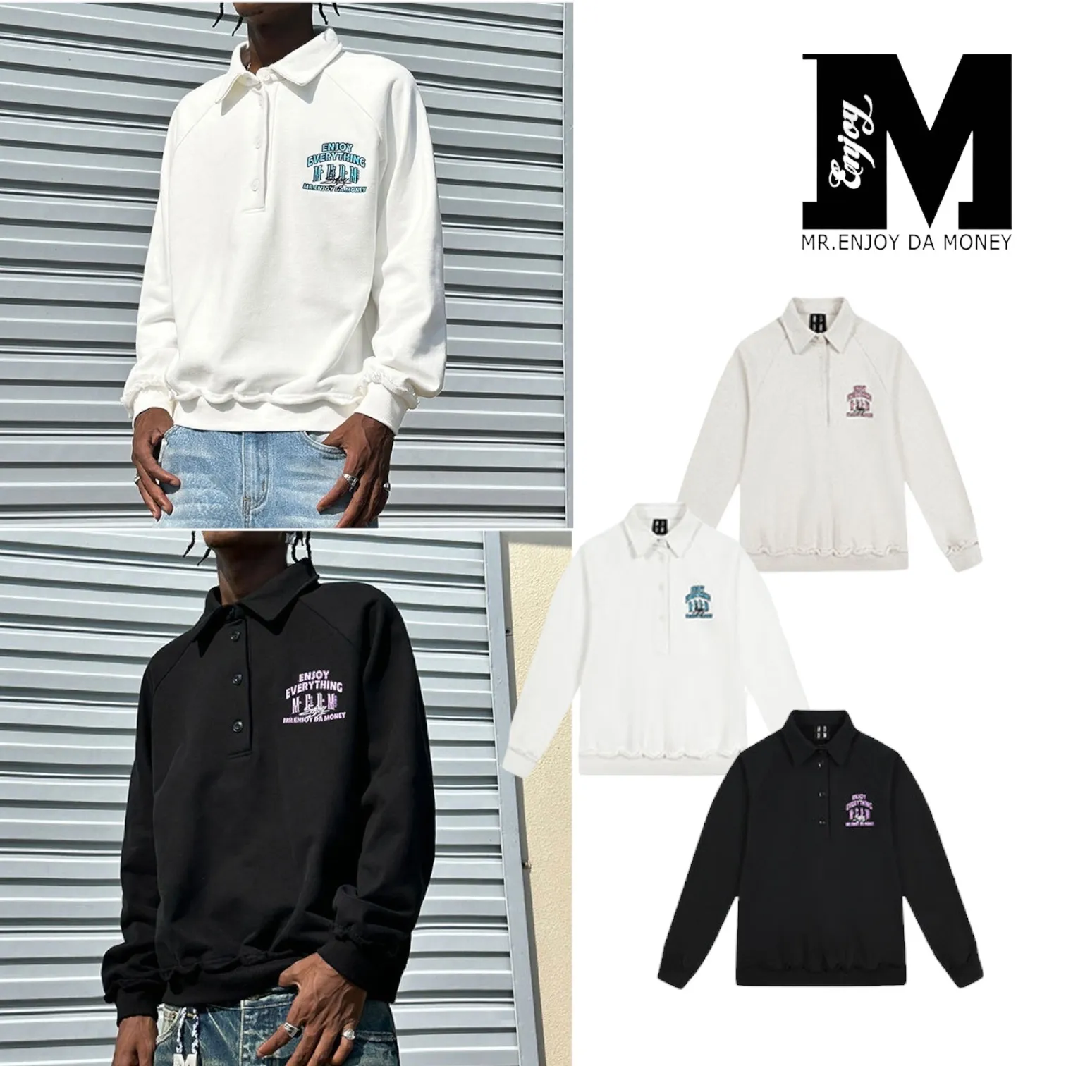 MR. ENJOY DA MONEY  |Unisex Street Style Long Sleeves Plain Oversized Logo Tops