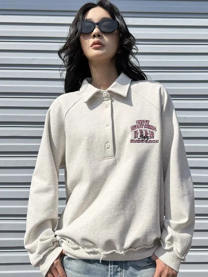 MR. ENJOY DA MONEY  |Unisex Street Style Long Sleeves Plain Oversized Logo Tops