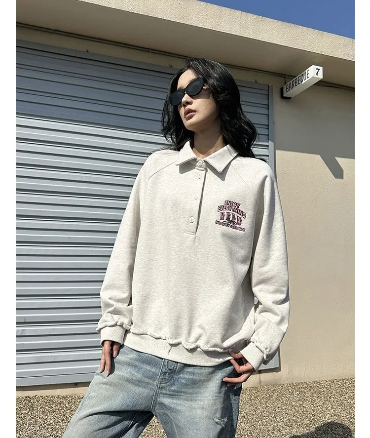 MR. ENJOY DA MONEY  |Unisex Street Style Long Sleeves Plain Oversized Logo Tops