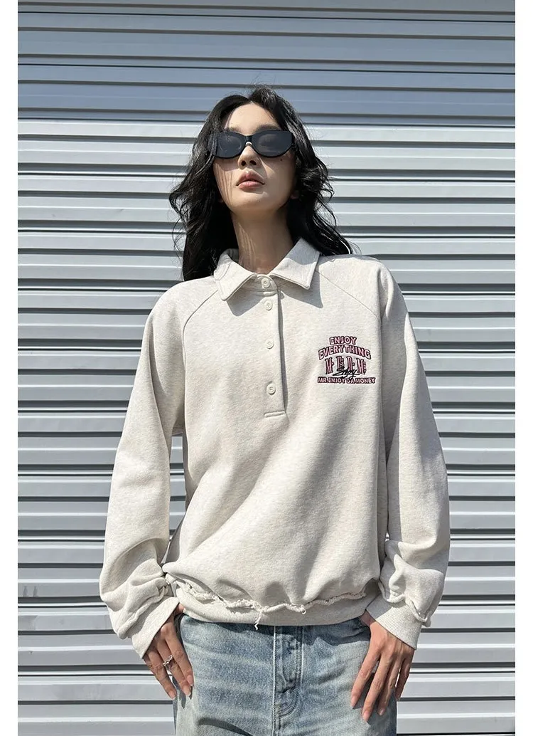 MR. ENJOY DA MONEY  |Unisex Street Style Long Sleeves Plain Oversized Logo Tops