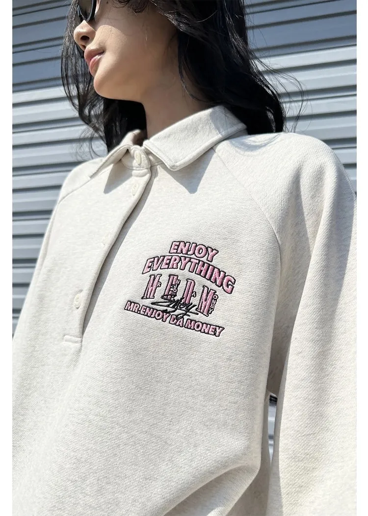 MR. ENJOY DA MONEY  |Unisex Street Style Long Sleeves Plain Oversized Logo Tops