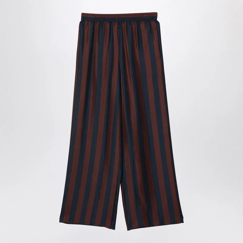 NAVY BLUE/BROWN PEQUIN SILK TROUSERS