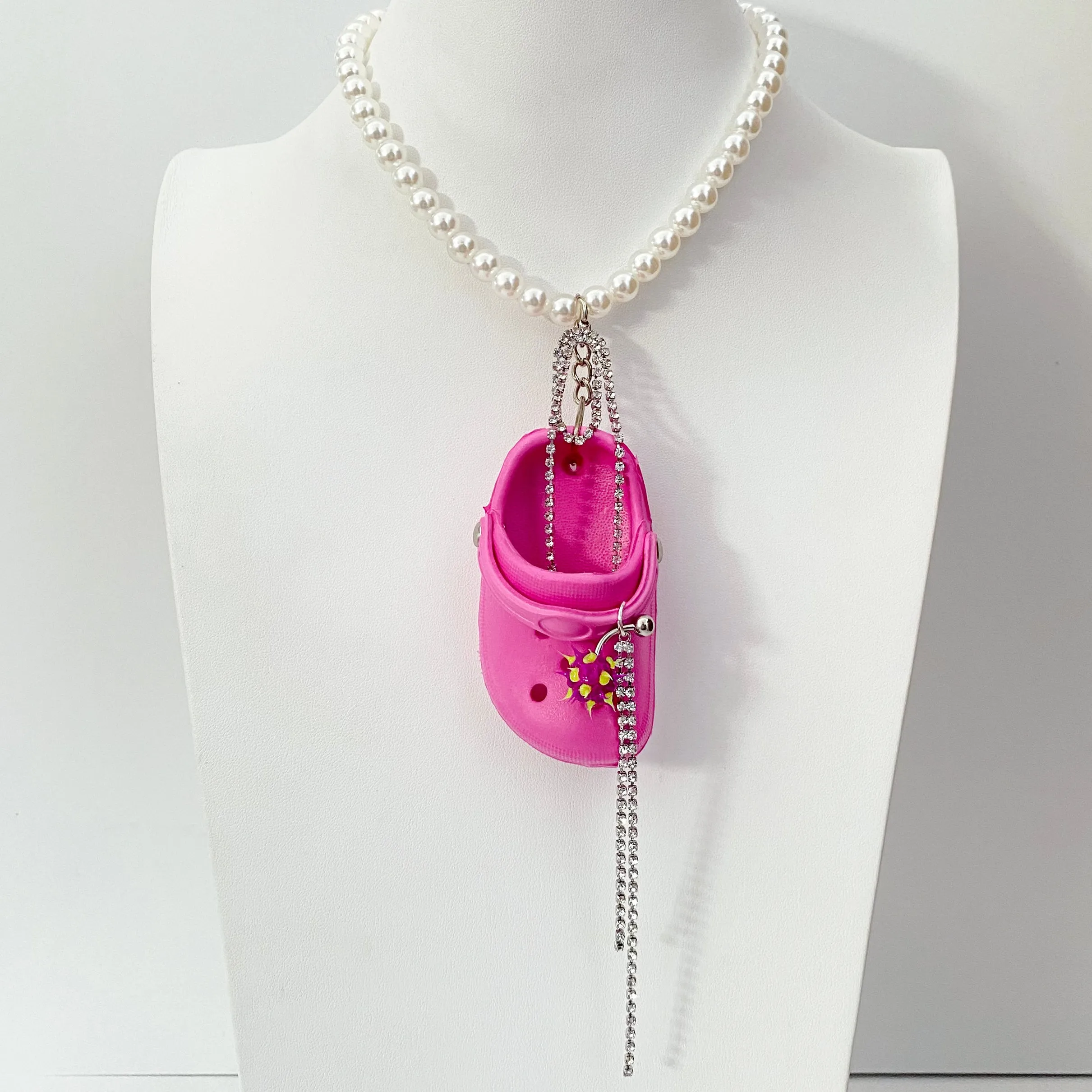 Pink Bedazzled Mini Croc Necklace