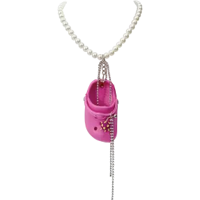 Pink Bedazzled Mini Croc Necklace