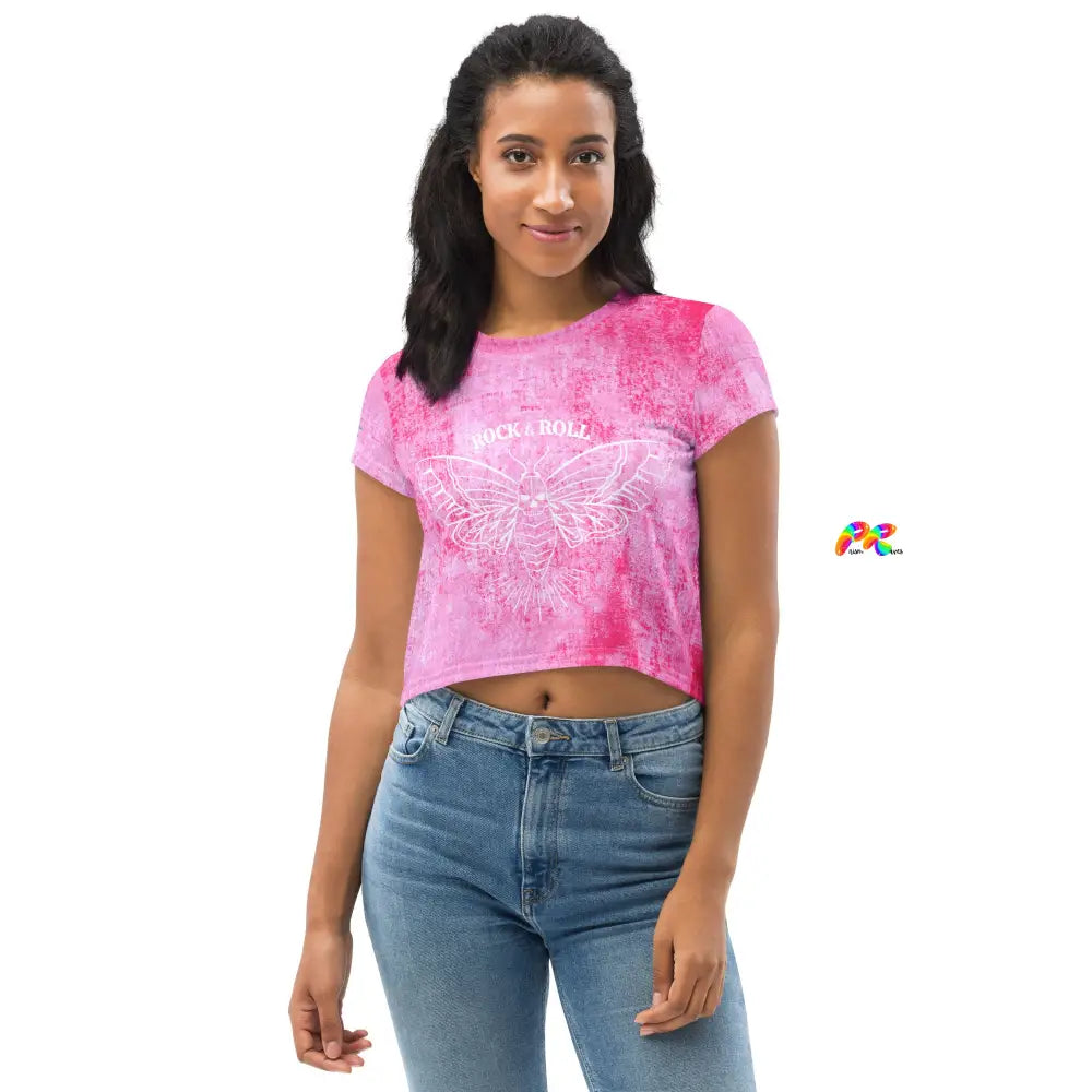 Pink Rock Goth Moth Crop T-Shirt