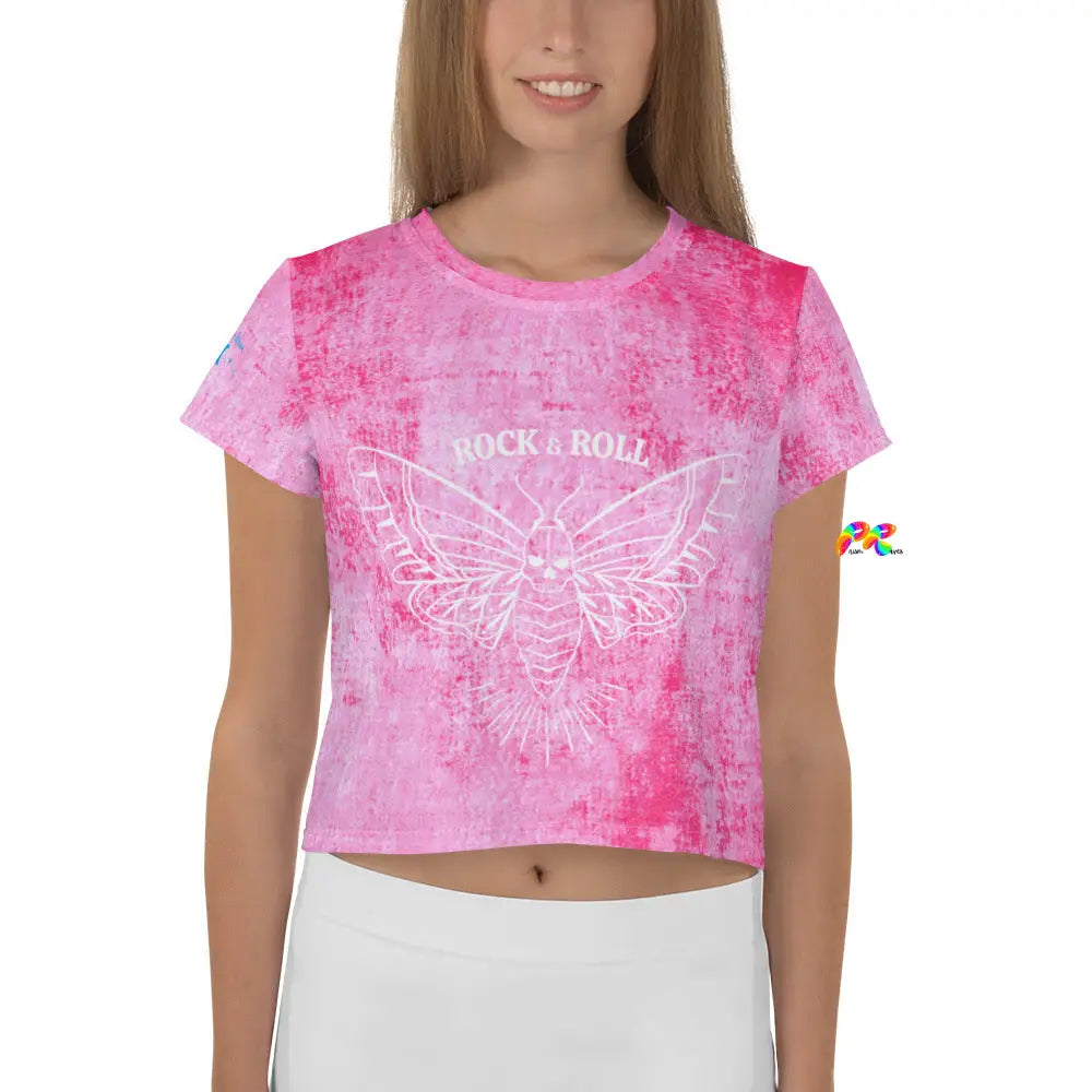 Pink Rock Goth Moth Crop T-Shirt