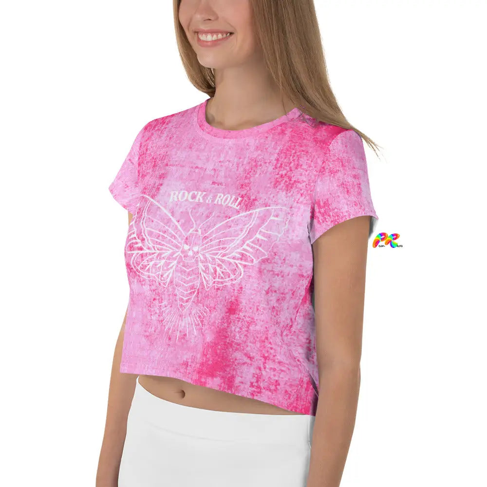 Pink Rock Goth Moth Crop T-Shirt