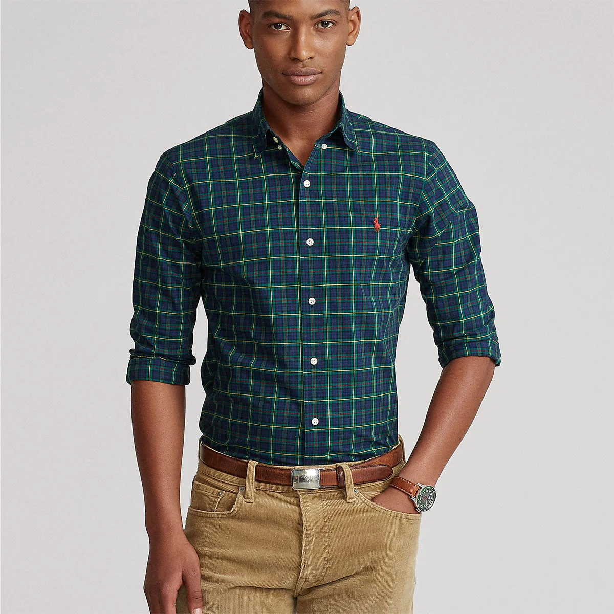 Polo Ralph Lauren - Custom Fit Plaid Poplin Shirt in Navy/Green