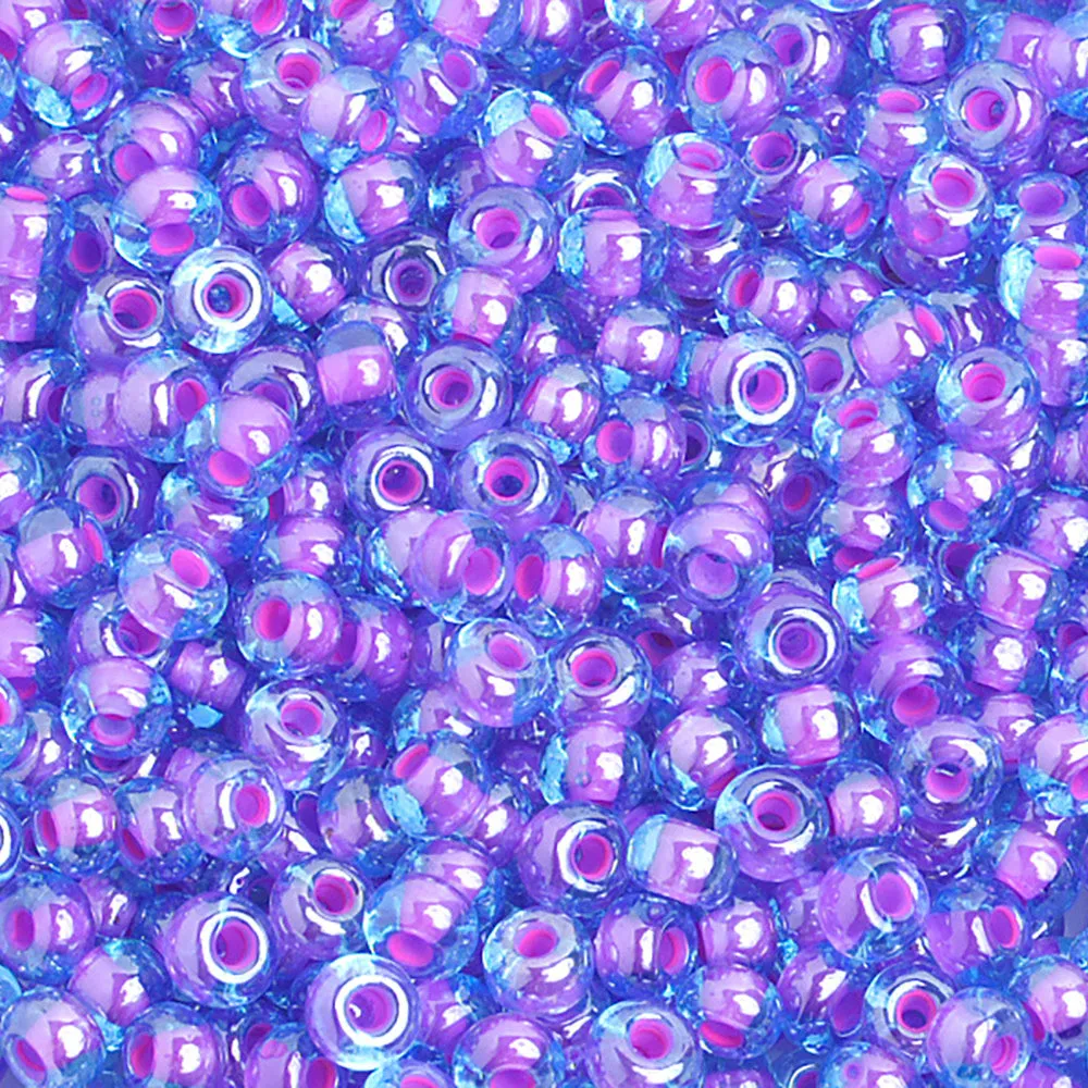 Preciosa Czech Glass, 6/0 Round Pony Seed Bead, Fuchsia Color Lined Blue (1 Tube)