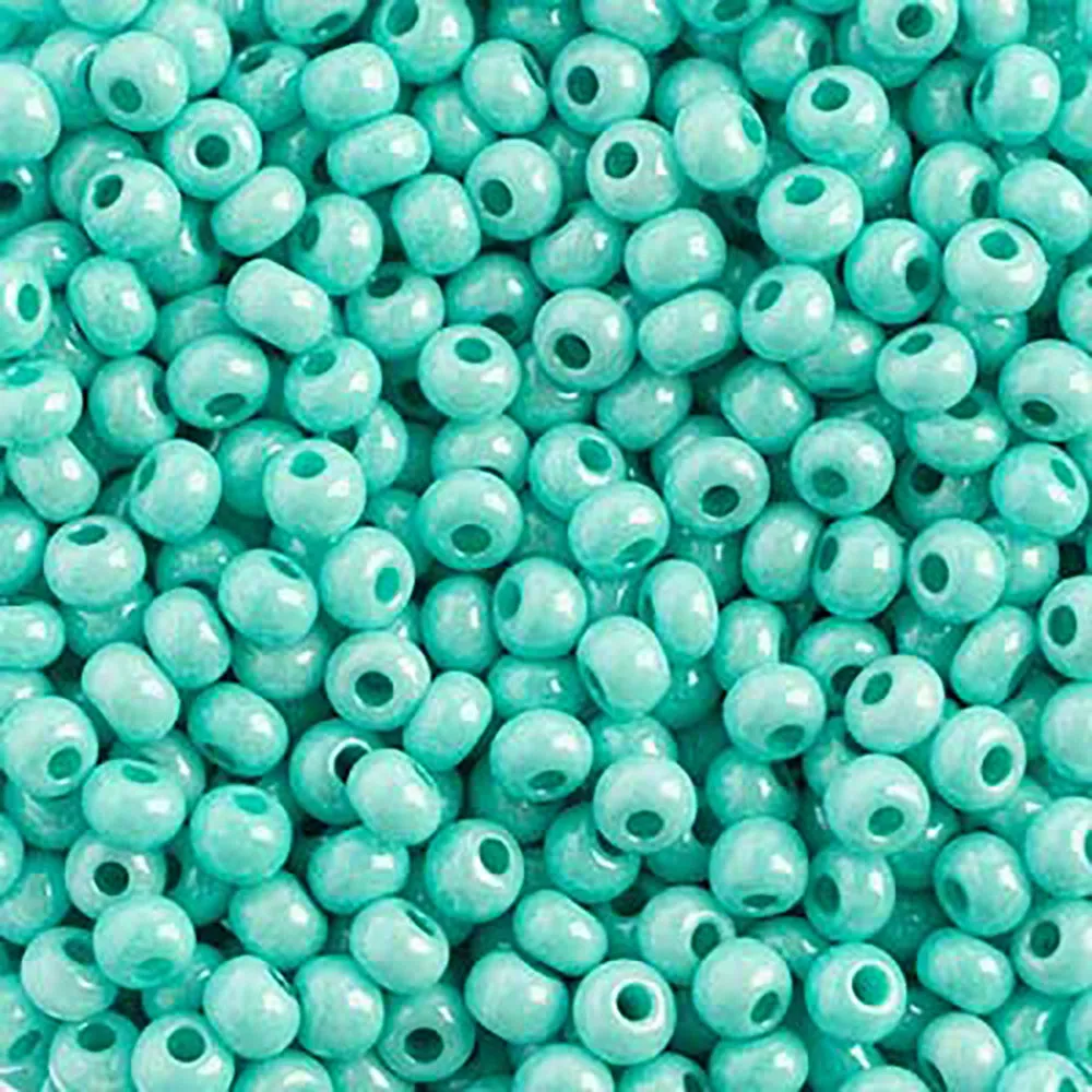 Preciosa Czech Glass, 6/0 Round Pony Seed Bead, Mint Green Terra Dyed Chalk White (1 Tube)