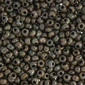 Preciosa Czech Glass, 8/0 Round Seed Bead, Opaque Travertine on Black (1 Tube)