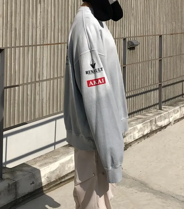 RASHOMONG  |Unisex Street Style Plain Oversized Logo Sweatshirts